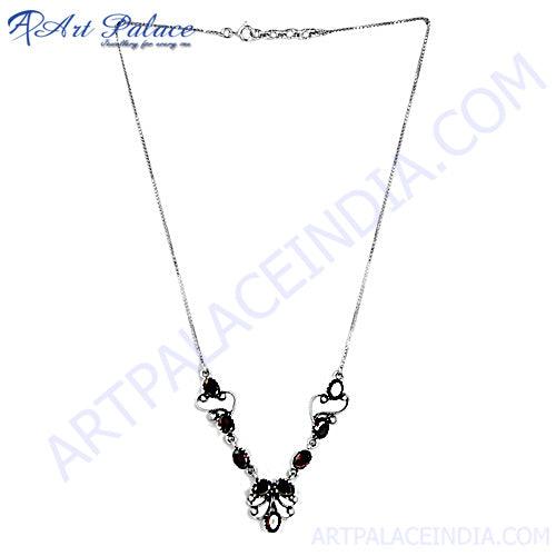 Elegant 925 silver necklace featuring a vibrant red garnet gemstone centerpiece, handcrafted with care.