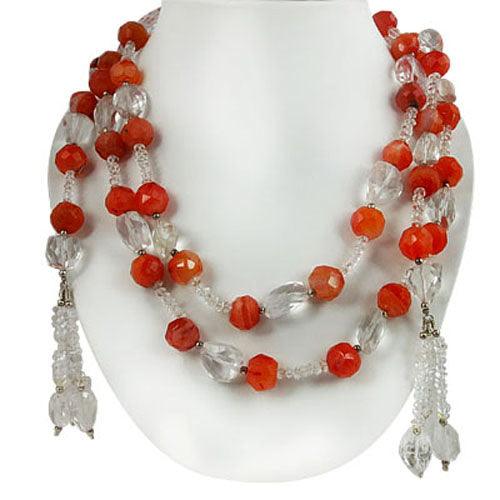 A stunning Crystal and Red Onyx Gemstone 925 Silver Beaded Necklace showcasing vibrant gemstones and intricate beaded design.
