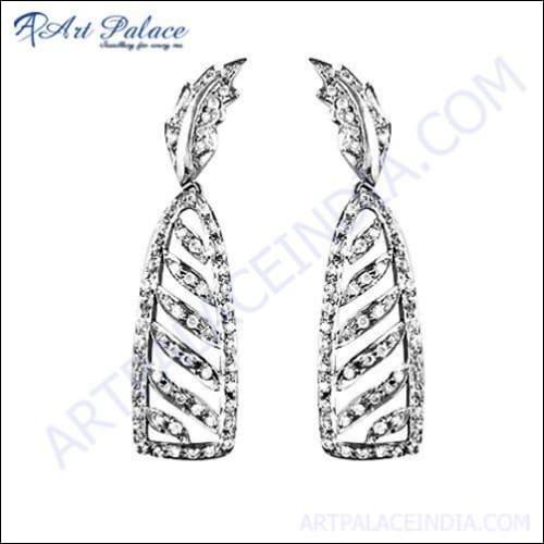 A pair of stunning silver earrings featuring sparkling cubic zirconia gemstones, showcasing elegant design and craftsmanship.