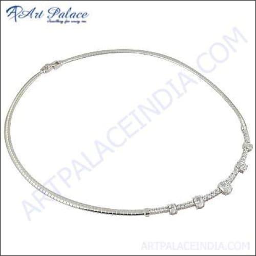 A stunning silver necklace featuring a sparkling cubic zirconia gemstone, handcrafted with elegance and sophistication.