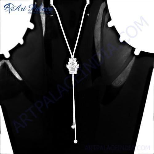 A stunning silver necklace featuring sparkling cubic zirconia gemstones, showcasing exquisite craftsmanship and elegant design.