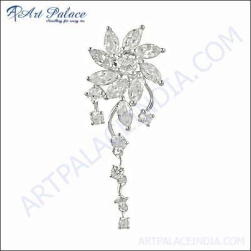 A stunning silver pendant featuring a sparkling cubic zirconia gemstone, showcasing elegant craftsmanship and design.