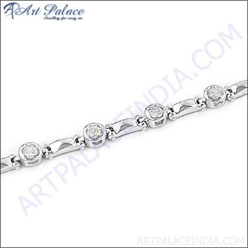 A stunning cubic zirconia silver bracelet featuring brilliant CZ gemstones set in high-quality sterling silver, showcasing elegance and craftsmanship.