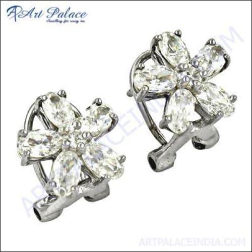 Stunning cubic zirconia silver earrings featuring a beautiful flower design, crafted from high-quality 925 silver.