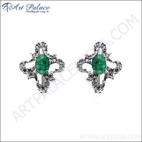 A pair of stunning cubic zirconia silver earrings featuring intricate design and sparkling stones, perfect for elegant occasions.