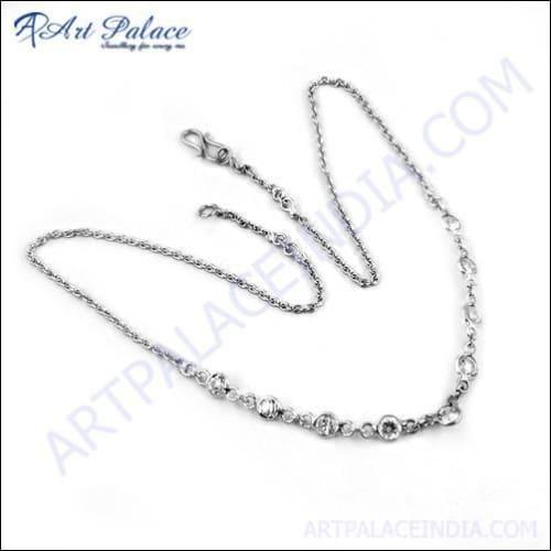 Stunning Cubic Zirconia Silver Necklace with adjustable length, featuring a sparkling cubic zirconia gemstone set in a sleek silver design.