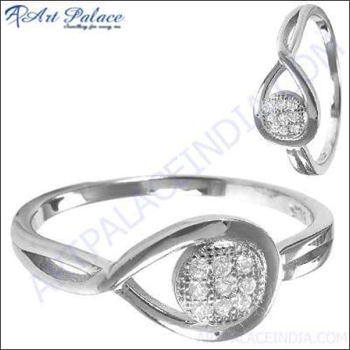 Stunning Cubic Zirconia Silver Ring featuring a round CZ stone, elegantly crafted for casual and formal wear.