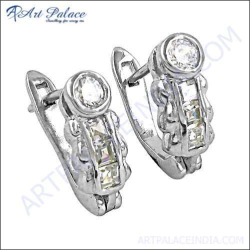 A pair of stunning silver earrings featuring sparkling CZ gemstones, elegantly designed for any occasion.