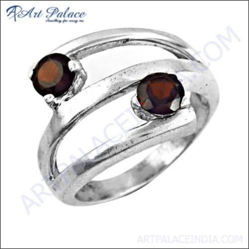 Stunning Dual Garnet Gemstone Silver Ring featuring two deep red garnets set in 925 sterling silver, showcasing intricate craftsmanship.
