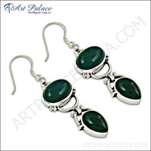 Stunning Green Onyx Gemstone Silver Long Earrings showcasing vibrant green stones and elegant silver design.