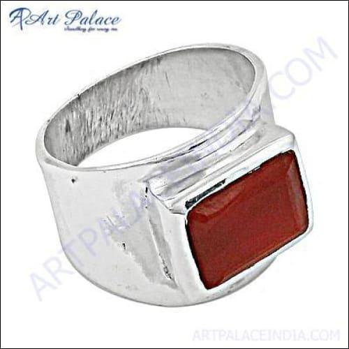 Stunning Imitation Red Onyx Gemstone Silver Ring showcasing a vibrant red onyx stone set in a polished silver band, perfect for elegant occasions.