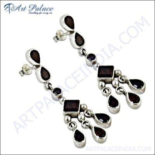 Stunning Indian Amethyst and Garnet gemstone silver earrings, showcasing intricate design and vibrant colors.