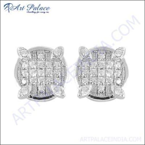 A pair of stunning Indian designer cubic zirconia earrings featuring intricate designs and sparkling stones, perfect for any occasion.
