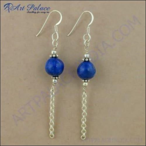 Stunning Lapis Lazuli Gemstone Silver Earrings showcasing deep blue stones set in elegant silver design.