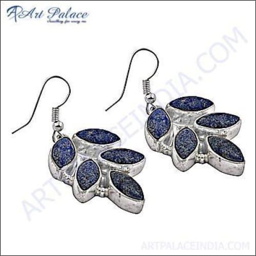 A pair of stunning lapis lazuli silver earrings featuring deep blue stones set in elegant silver, perfect for any occasion.