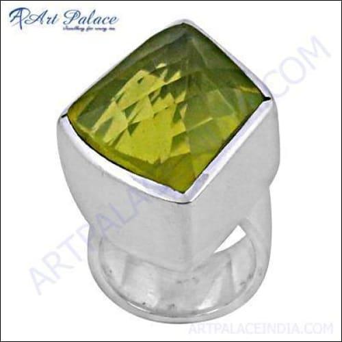 A stunning lemon quartz gemstone silver ring showcasing a vibrant yellow stone set in a high-quality silver band, handcrafted by skilled artisans.