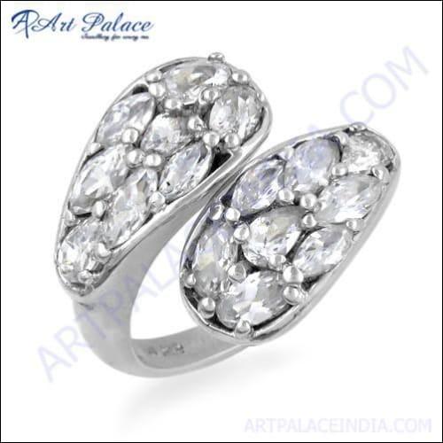 A stunning luxury silver ring featuring a sparkling cubic zirconia gemstone, showcasing elegant design and craftsmanship.