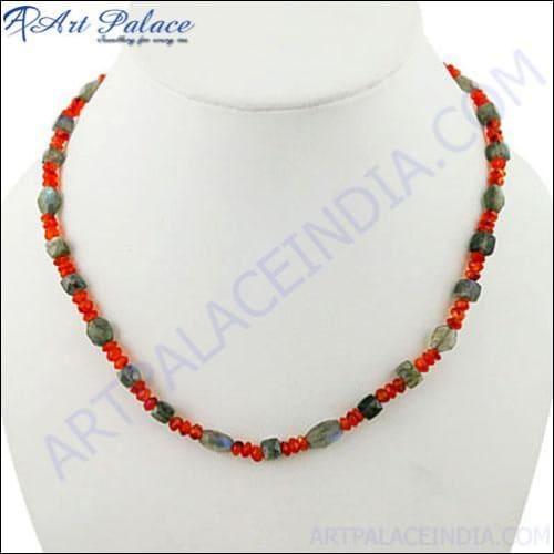 Luxury Labradorite and Red Onyx Gemstone Silver Necklace featuring intricate design and vibrant gemstones, perfect for elegant occasions.