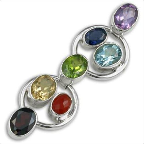 Stunning multi-gemstone pendant made of 925 sterling silver, featuring a circular design representing the seven chakras.