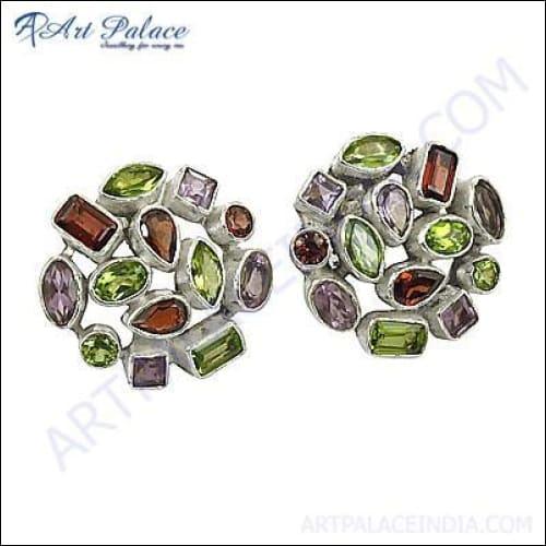 Stunning Multi-Gemstone Silver Earrings featuring vibrant gemstones set in elegant silver design.