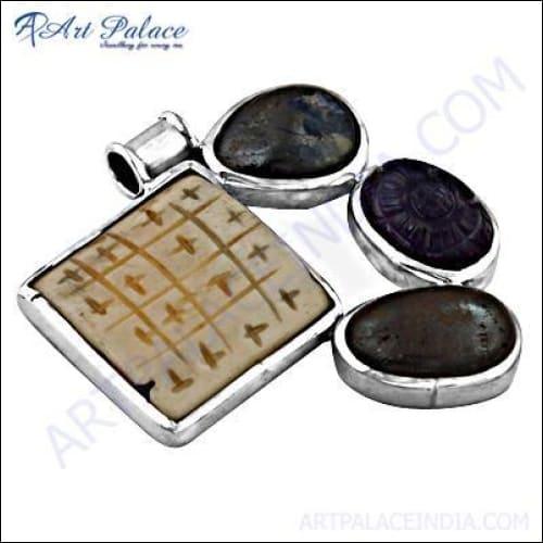 Stunning Multi-Gemstone Silver Pendant featuring vibrant gemstones set in elegant silver, showcasing intricate craftsmanship.