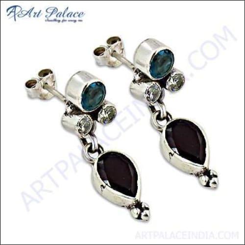 Stunning Multi-Stone Silver Earrings featuring a unique design with colorful stones set in high-quality silver, perfect for any occasion.
