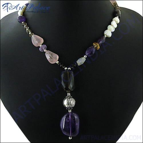 A stunning Natural Gemstone Beaded Silver Necklace featuring vibrant gemstones and elegant sterling silver, showcasing unique artisanal craftsmanship.