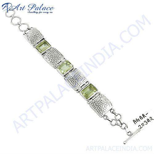 Elegant Green Amethyst Silver Bracelet showcasing beautiful green amethyst stones set in durable 925 sterling silver.