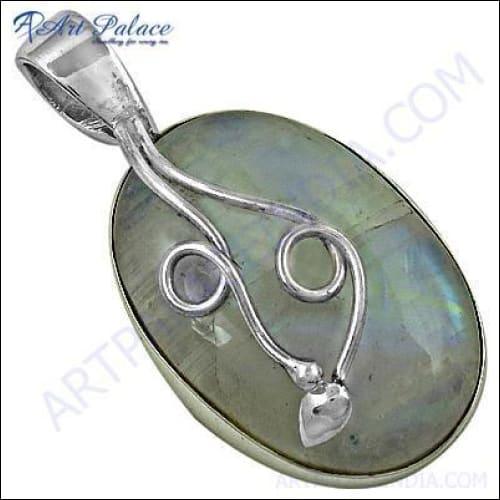 Stunning oval cut rainbow moonstone silver pendant showcasing vibrant colors and elegant design.