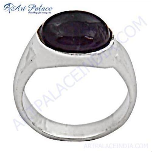 Stunning oval-cut natural amethyst gemstone set in a solid silver ring, showcasing its vibrant purple color and elegant design.