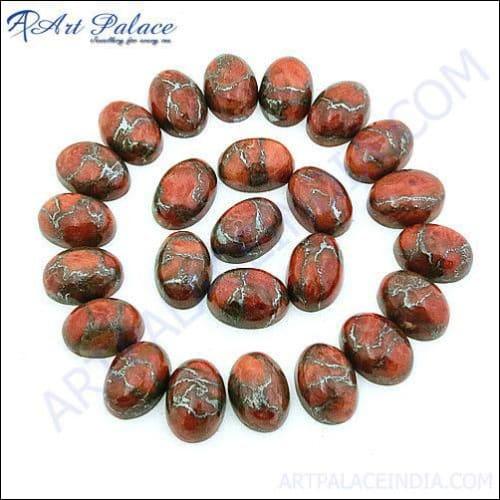 A stunning oval-cut red copper turquoise gemstone showcasing vibrant red and copper hues, perfect for jewelry making.