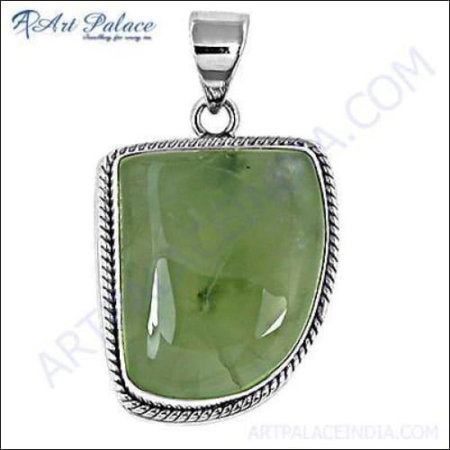Stunning Prehnite Gemstone Silver Pendant showcasing a beautiful green gemstone set in elegant silver design.