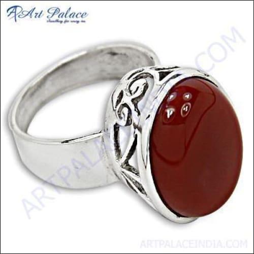 A stunning red onyx gemstone ring set in 925 sterling silver, showcasing intricate design and craftsmanship.