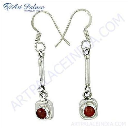 Stunning red onyx semi-precious gemstone silver earrings showcasing intricate design and vibrant color.