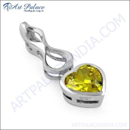 Stunning Rocking Heart Silver Pendant featuring a vibrant yellow cubic zirconia, elegantly designed for a unique fashion statement.