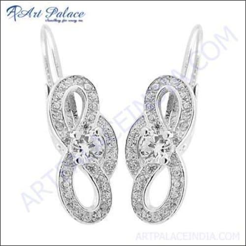 A pair of stunning romantic cubic zirconia silver earrings, featuring sparkling stones set in high-quality silver, perfect for gifts.