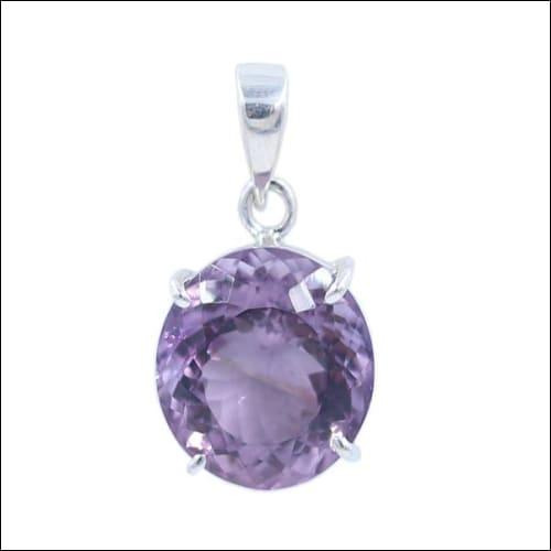 Stunning round amethyst gemstone pendant set in 925 sterling silver, showcasing its elegant design and vibrant purple color.