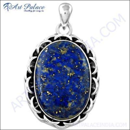 A stunning silver pendant featuring a royal lapis lazuli gemstone, showcasing its deep blue color and golden flecks, elegantly crafted for a luxurious look.