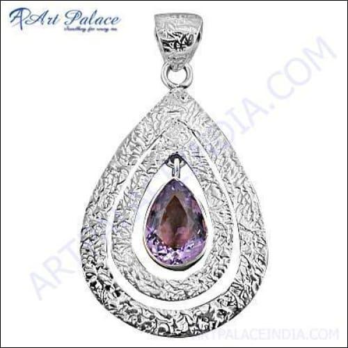 Stunning Royal Wedding Amethyst Gemstone Silver Pendant featuring a rich purple amethyst set in high-quality silver, elegantly designed for special occasions.