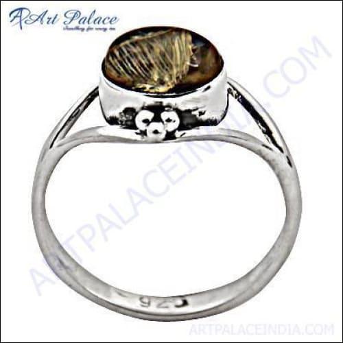 Stunning Rutilated Quartz Gemstone Silver Ring showcasing unique needle-like inclusions in a beautiful silver setting.