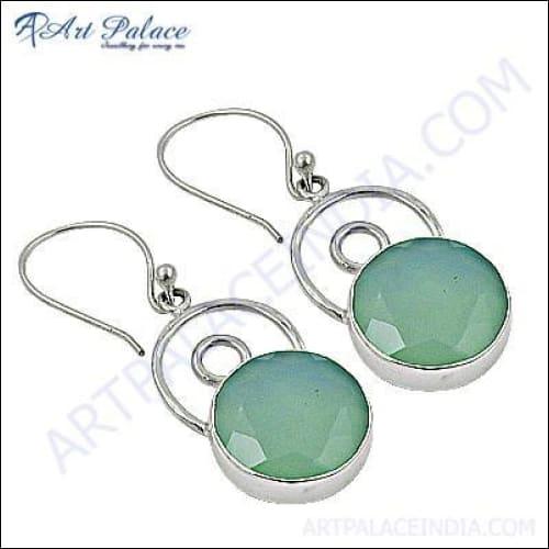 Stunning silver earrings featuring chalcedony gemstones, showcasing intricate design and elegant craftsmanship.