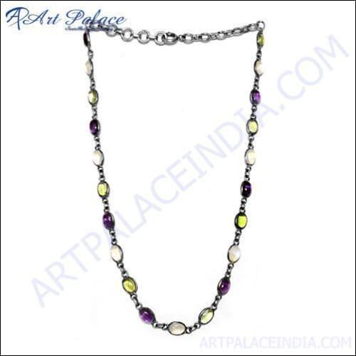 A stunning silver necklace featuring an excellent bazel design pendant, showcasing intricate craftsmanship and a sleek silver chain.