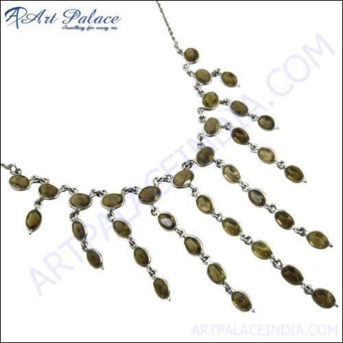 A stunning silver necklace featuring a smoky quartz gemstone, showcasing exquisite craftsmanship and elegant design.