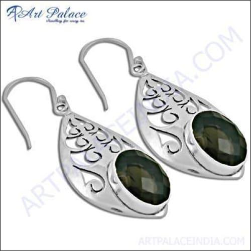 Stunning smokey quartz silver earrings from the Famous Designer Collection, showcasing elegant design and high-quality craftsmanship.