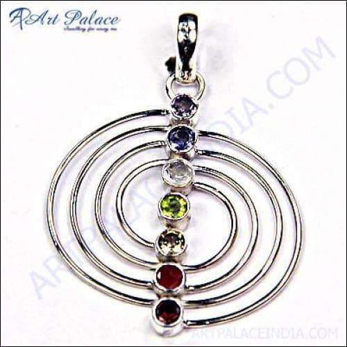 Stunning Spiral Designer Multi-Gemstone Silver Pendant showcasing vibrant gemstones in a unique spiral design, crafted from high-quality silver.