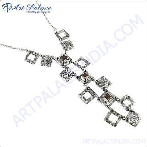 Elegant square garnet gemstone necklace showcasing vibrant red stones in a sleek design, perfect for any occasion.