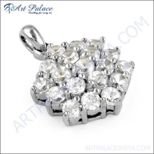 A stunning sterling silver pendant featuring a charming cubic zirconia gemstone, showcasing intricate craftsmanship and elegance.