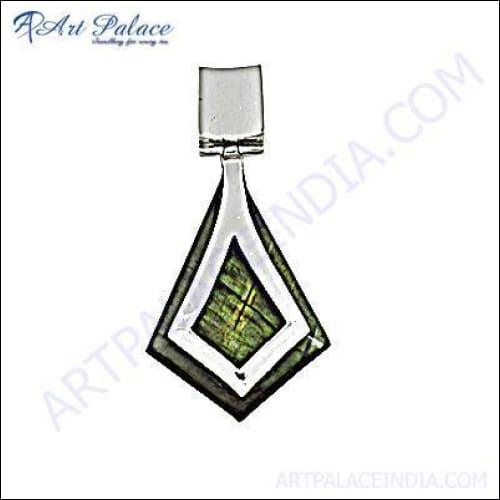 A stunning unique Labradorite gemstone silver pendant showcasing iridescent colors and intricate silver craftsmanship.