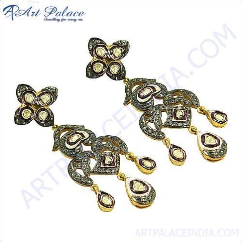 A pair of stunning Victorian gold-plated diamond earrings, showcasing intricate design and sparkling diamond accents.