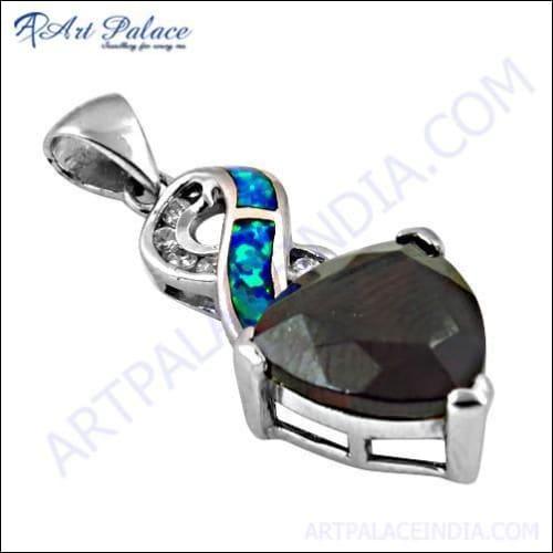 A stunning silver pendant featuring a vibrant garnet glass centerpiece surrounded by sparkling zirconia inlays, showcasing exquisite craftsmanship.